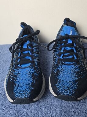 Asics Black and Blue Knit Lace-Up Sneakers